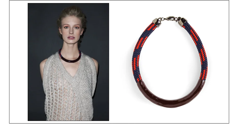  cortland collar / enamel coated rope and plated metal 