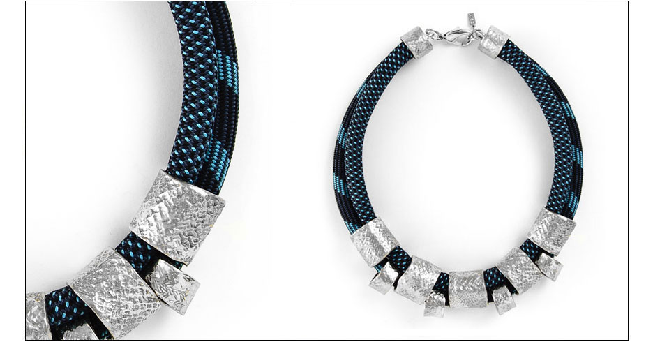 loric necklace / rope imprinted metal tubes on rope