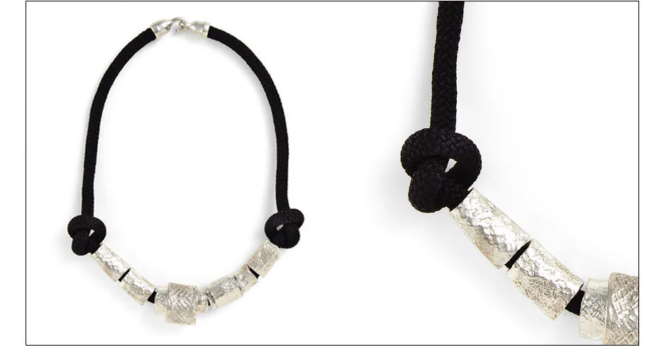 ammon necklace / rope imprinted metal tubes on rope