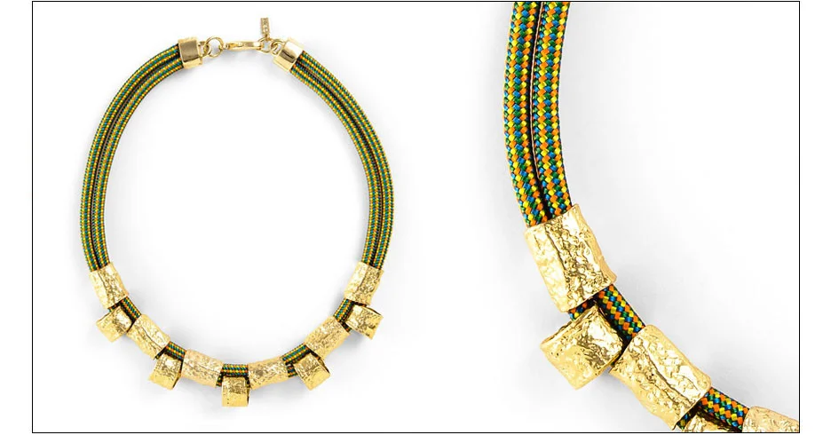  cera necklace / rope imprinted plated metal tubes on rope 
