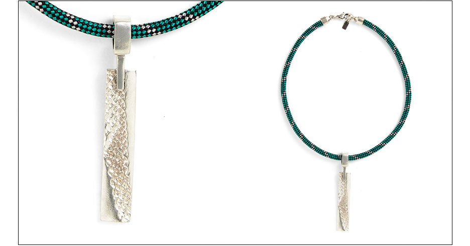 celio choker / rope imprinted metal pendant on rope