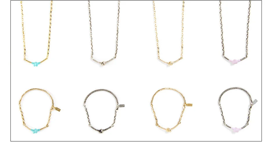  colette necklace and lyre bracelet / metal casted rope knot with enamel and chain 
