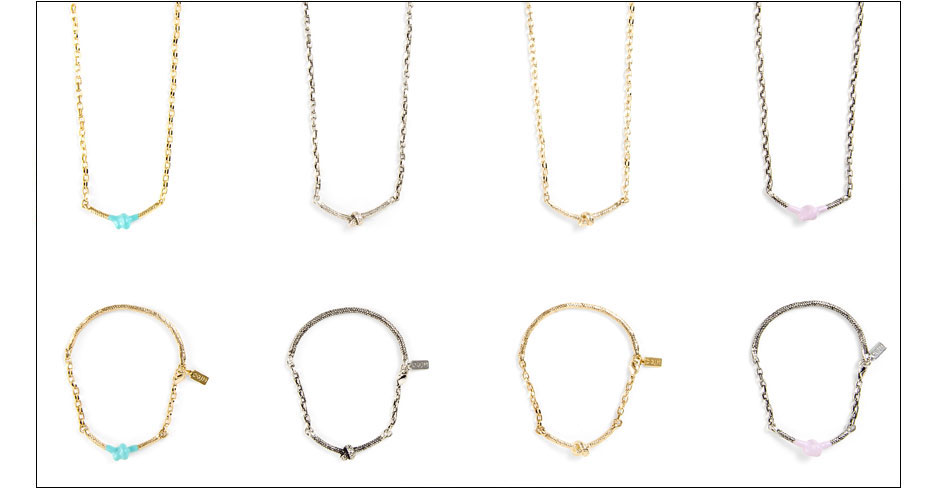 colette necklace and lyre bracelet / metal casted rope knot with enamel and chain