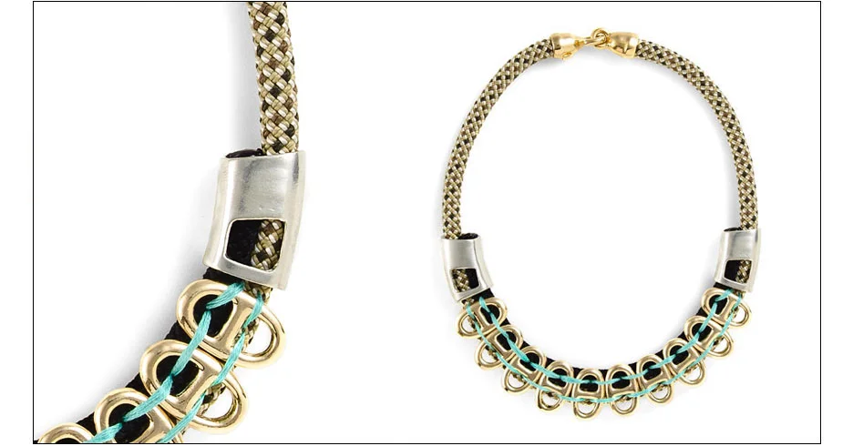  navan necklace / rope with plated metal accents and metal tubes 