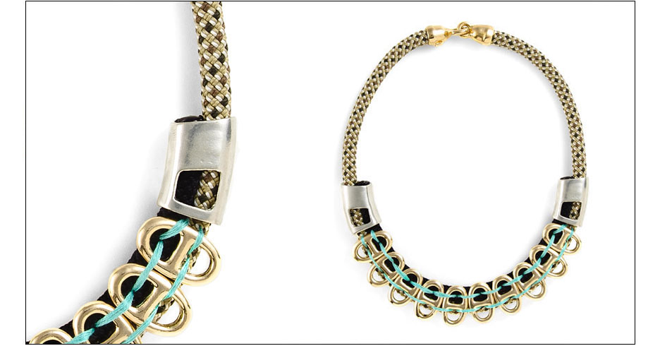 navan necklace / rope with plated metal accents and metal tubes