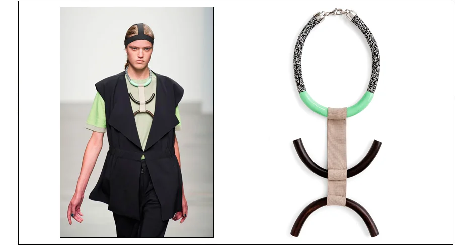 sanji necklace / enamel coated rope with hand carved palm wood and elastic