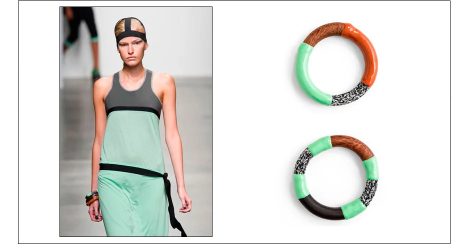cora bracelets / enamel coated hand carved palm wood and rope