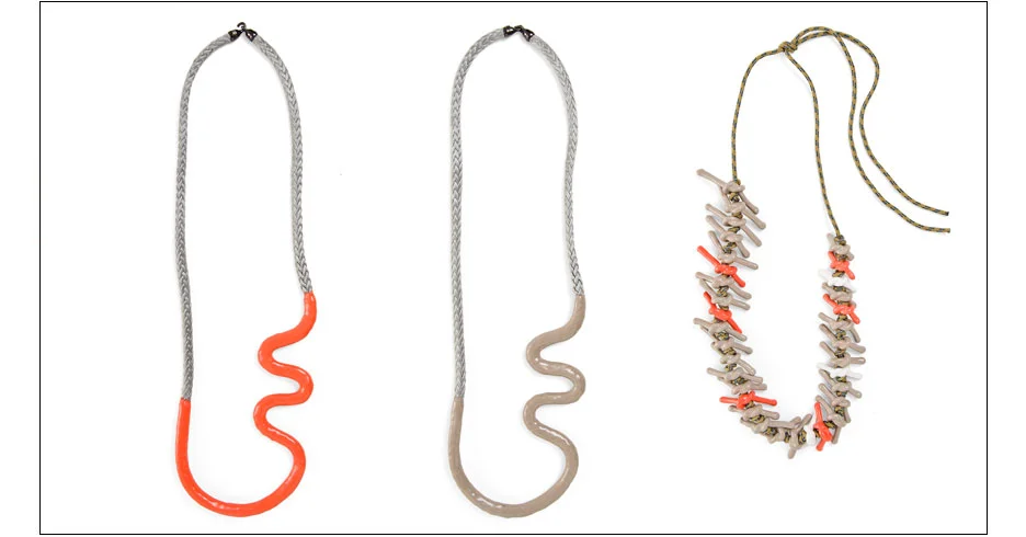 moray necklaces / enamel coated rope with hooks urchin necklace / enamel coated knotted rope