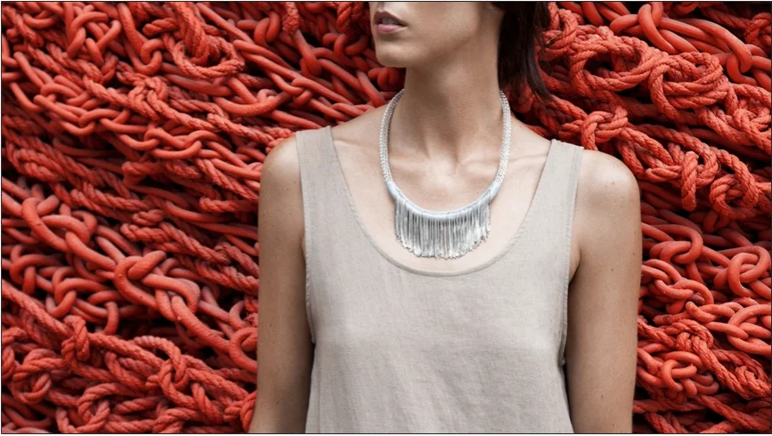  kent necklace / chain fringe in enamel on knitted metal rope   inquire about availability  
