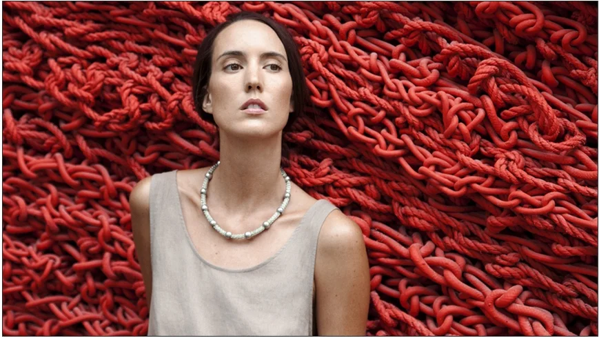  sydney necklace / cording in knitted metal rope with metal beads   shop  