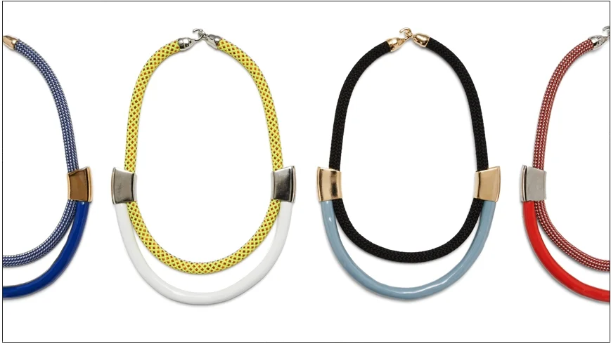  roxbury necklaces / enamel coated rope with rope and plated metal   shop  