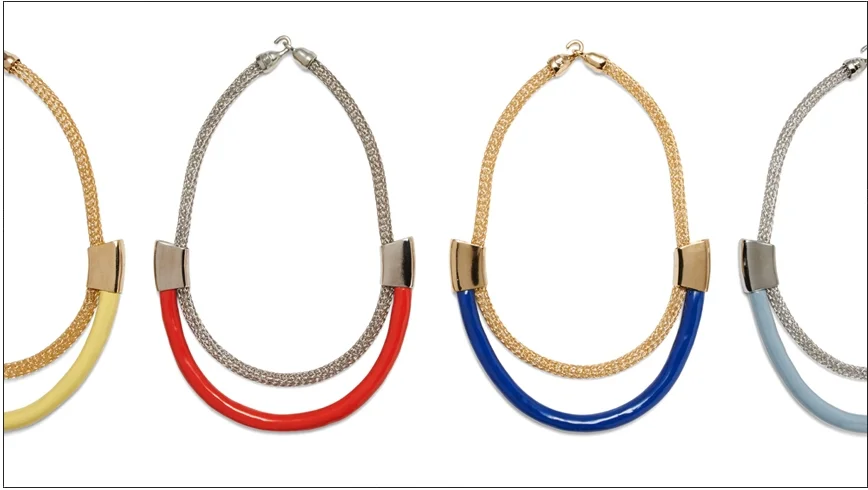  marlowe necklaces / enamel coated rope with knitted metal rope   shop  