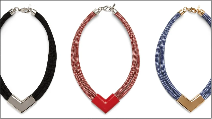  iulia necklaces / rope with plated metal and resin V shapes   shop  