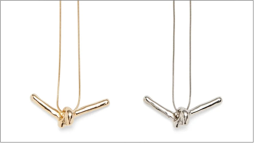  mason necklaces / plated metal knot on snake chain   shop  