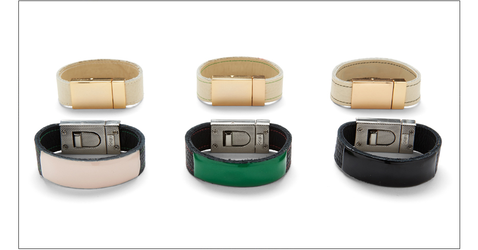  laurel bracelet / enamel coated leather with metal clasp   inquire about availability  