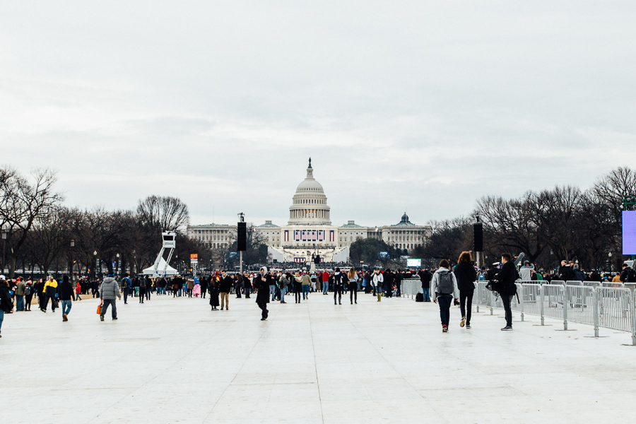 View of the Capitol Building before the inauguration began. People were still filing in to find a place to sit or stand.