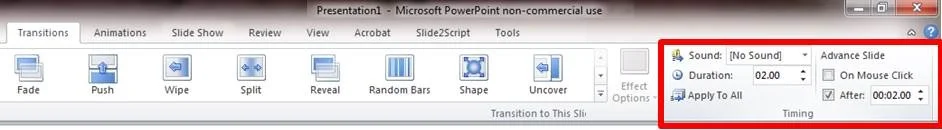 Set the duration of your slide transitions here