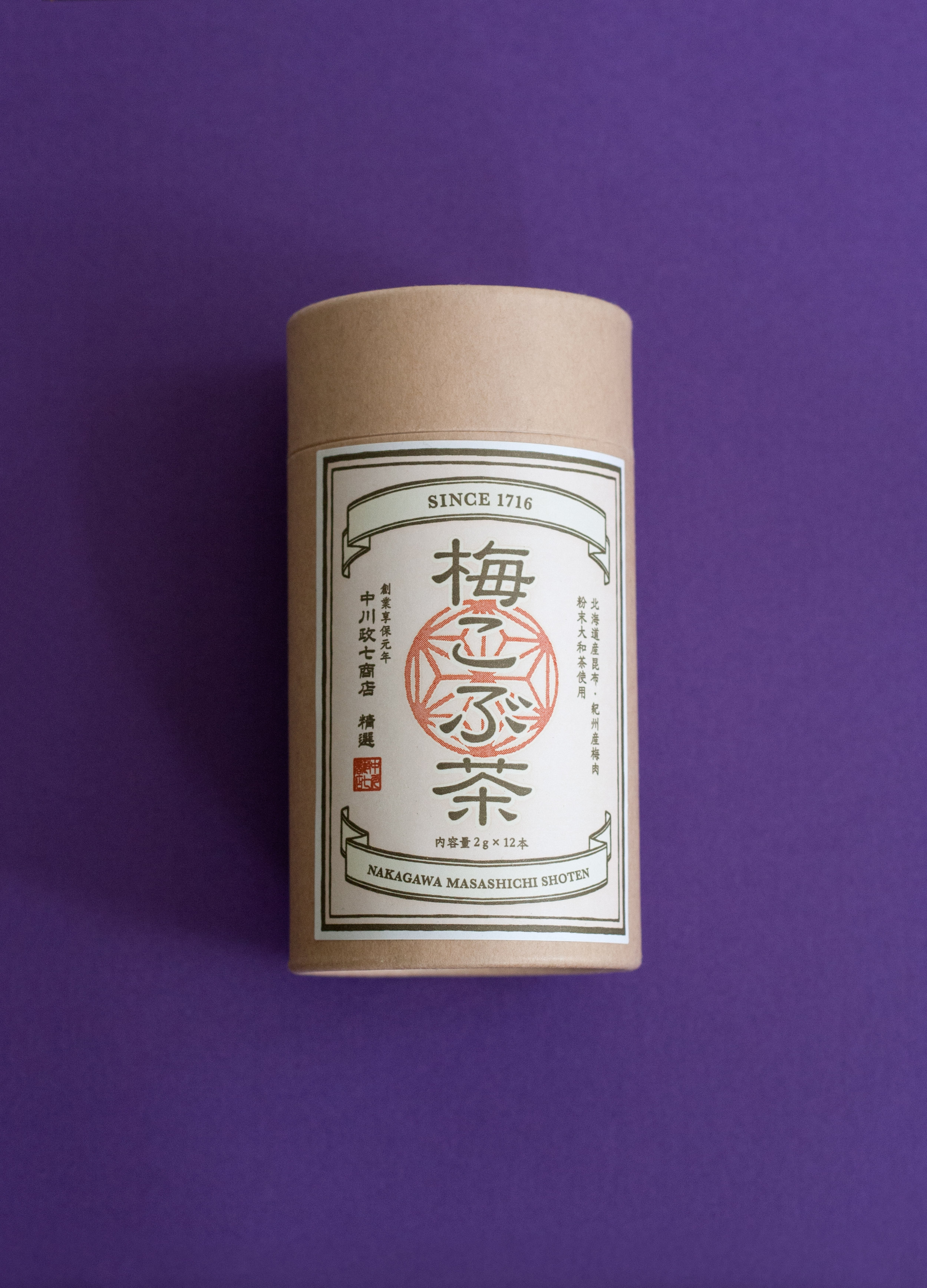 Plum tea package by Nakagawa Masashichi Shoten. Their business dates back to 1716, supplying special Goyohin to Tokugawa government. 中川政七商店