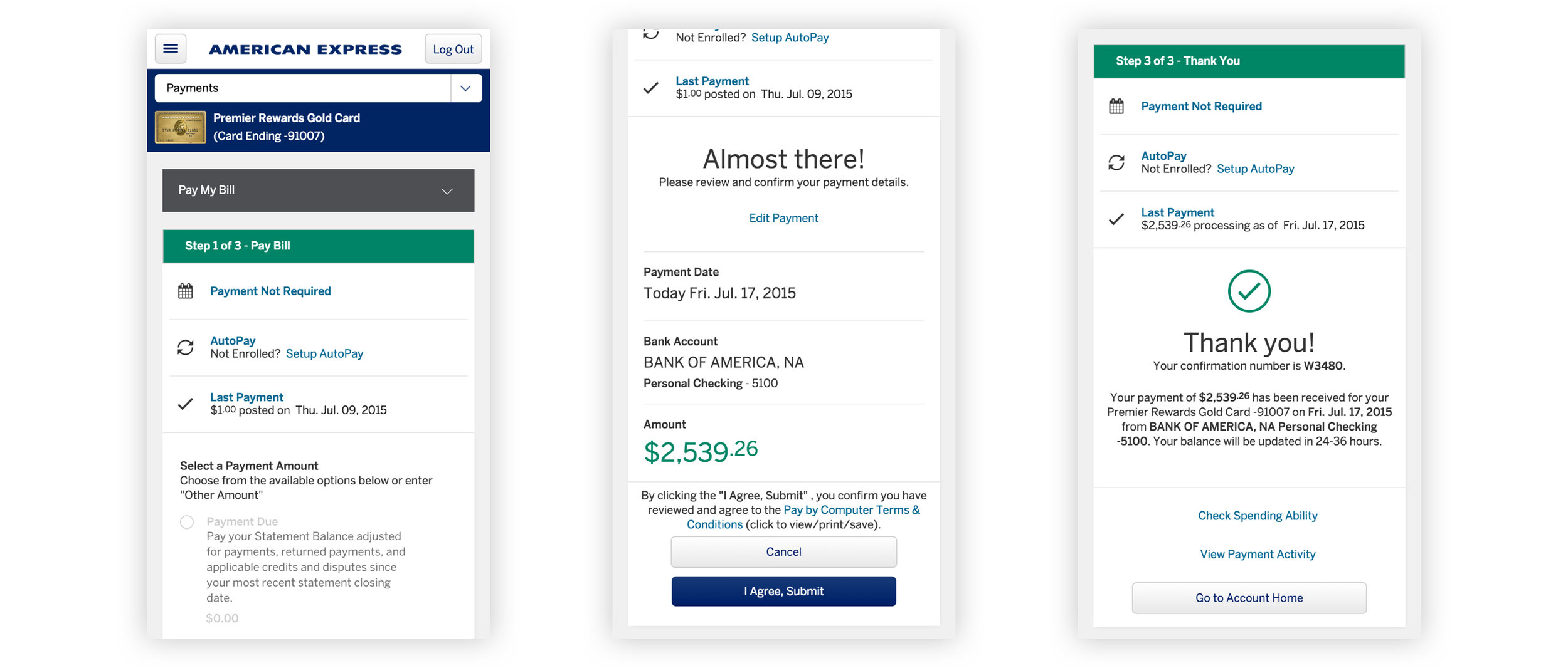 We divided the payment process into 3 easy-to-understand steps, which translate seamlessly from desktop to mobile.