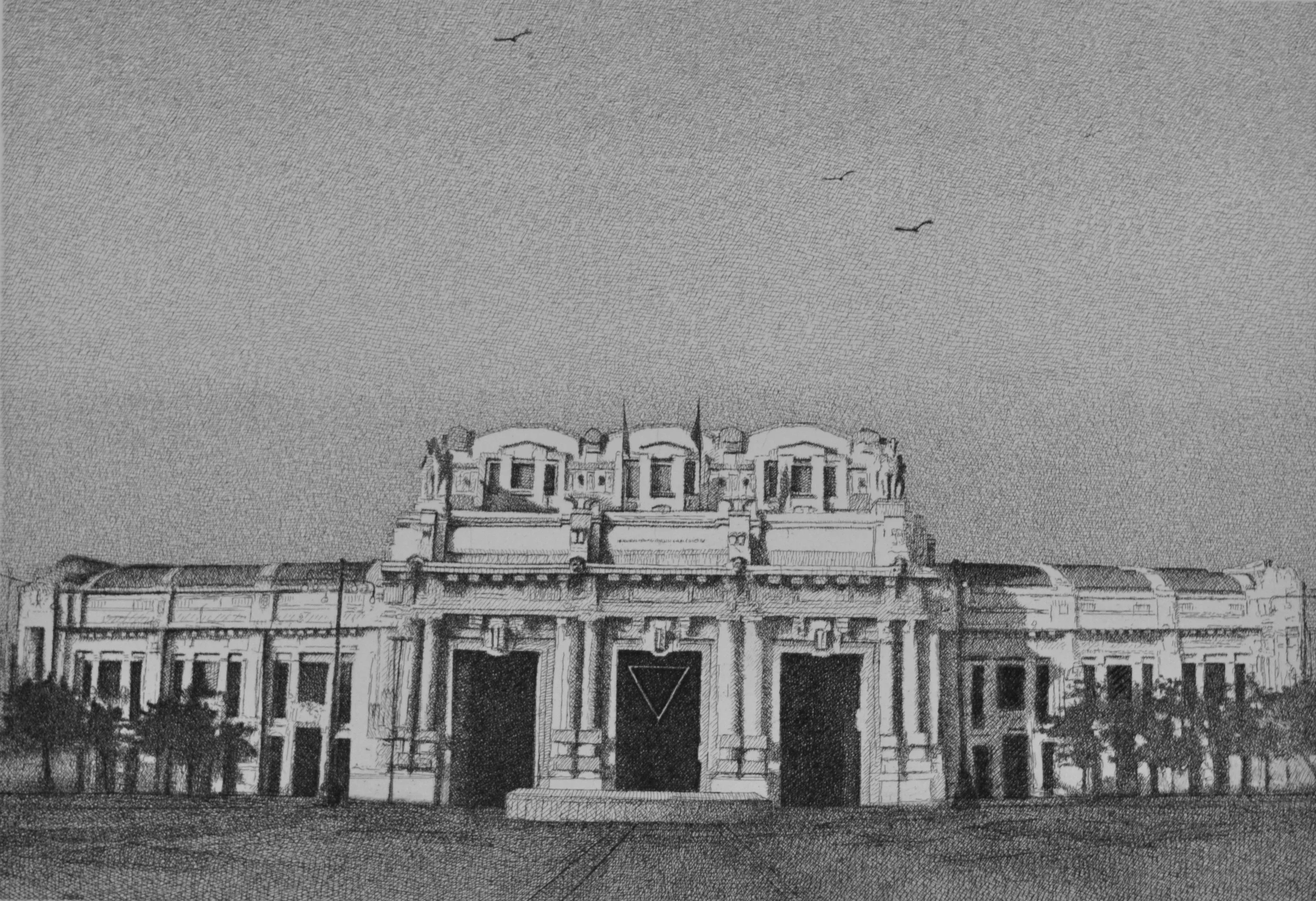  &nbsp; Stazione Centrale (Milano) , 2011 
 Rame inciso all’acquaforte&nbsp; &nbsp; 
 270 x 390 mm 