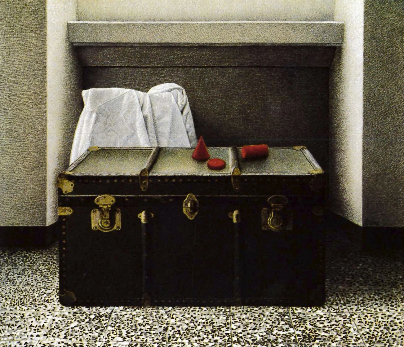   Solidi geometrici , 1980 
 Olio su tavola 
 27 x 31,7 cm   &nbsp;       