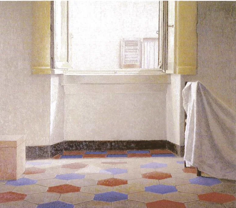  &nbsp; Interno , 2003 
 Acrilico e olio su tavola 
 29,5 x 34,3 cm   &nbsp;  