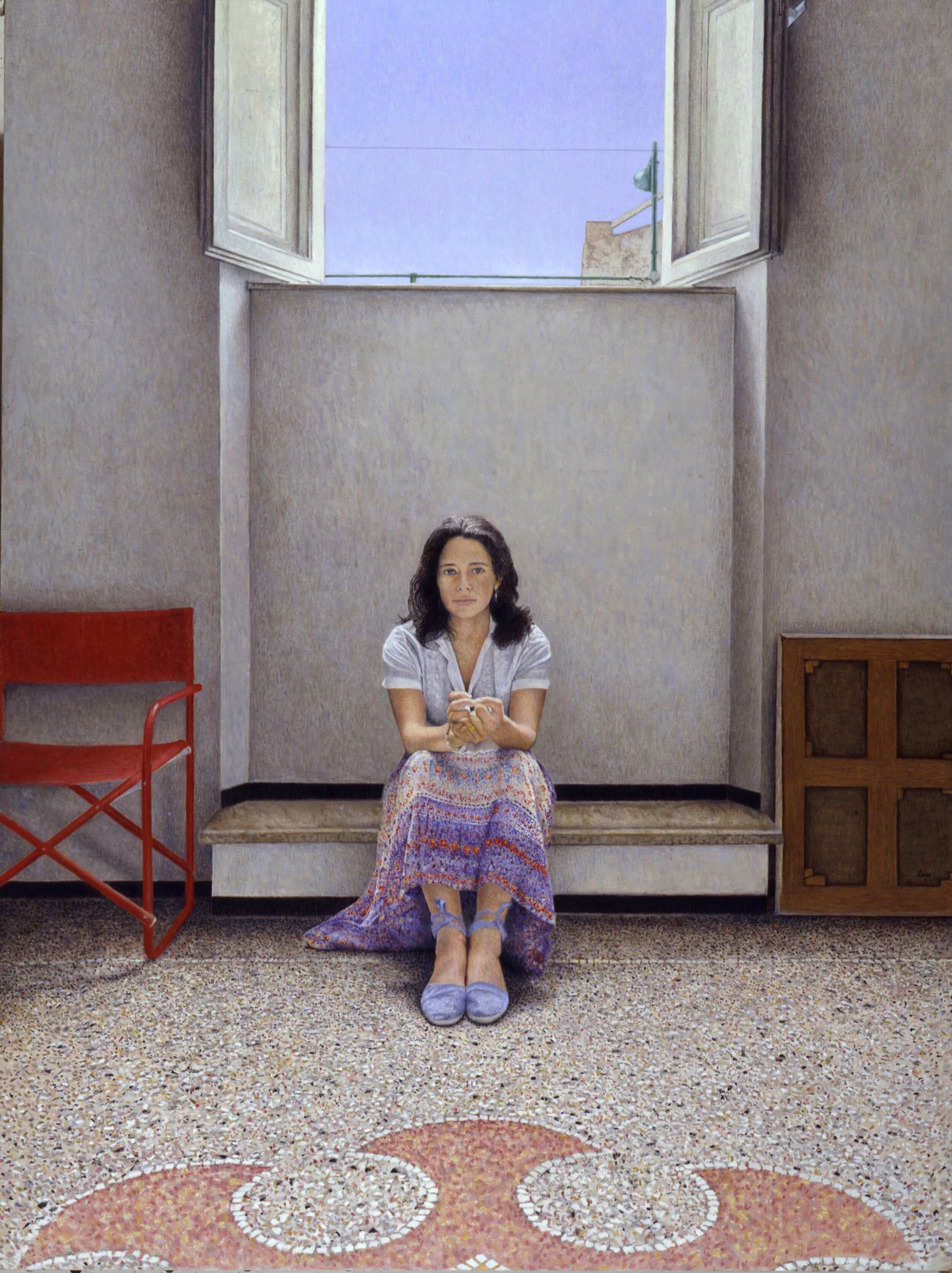   Cristina davanti alla finestra alta , 1986  Olio su tela  141 x 105 cm 