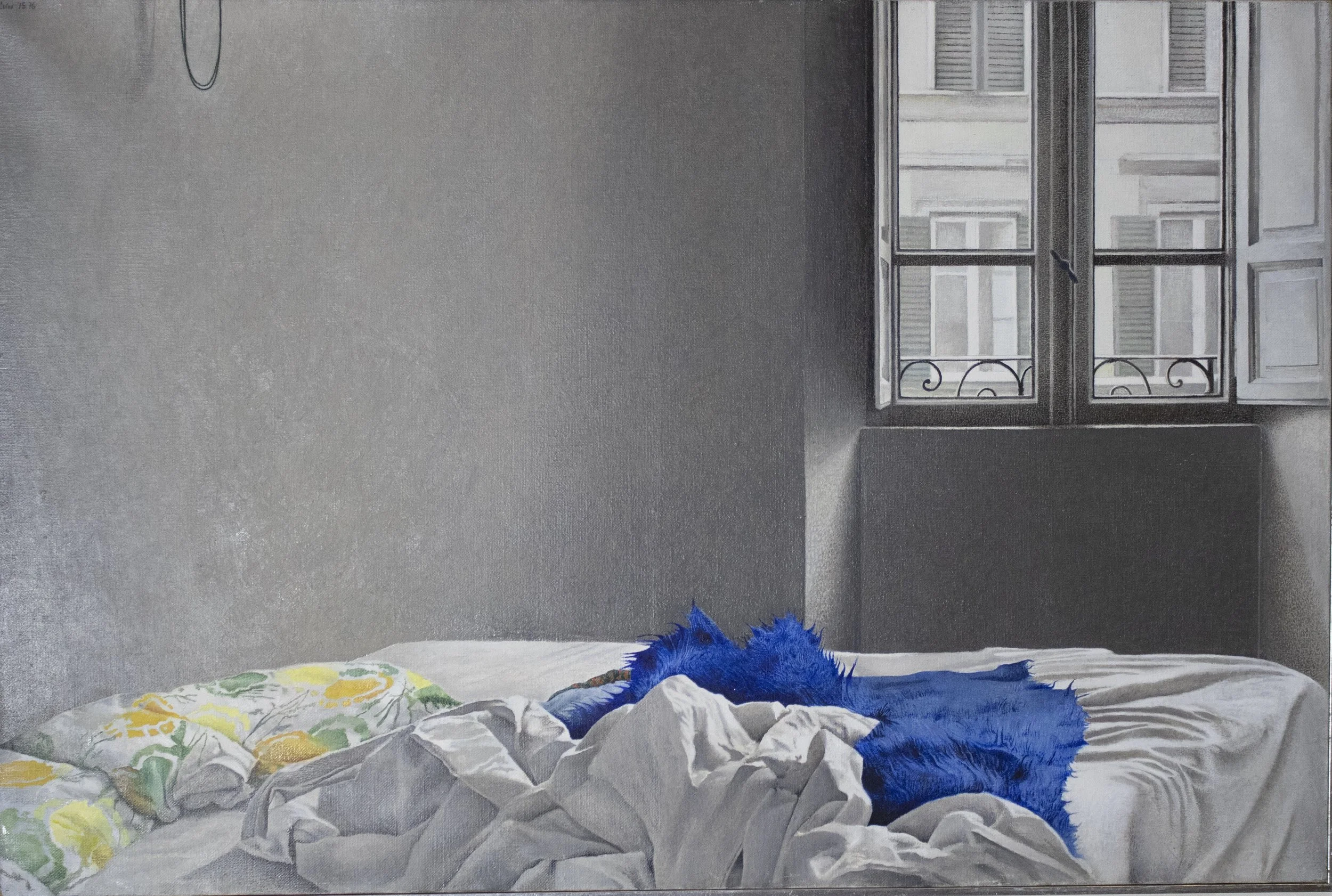   Letto e finestra , 1975-1976  Olio su tela  50 x 75 cm 