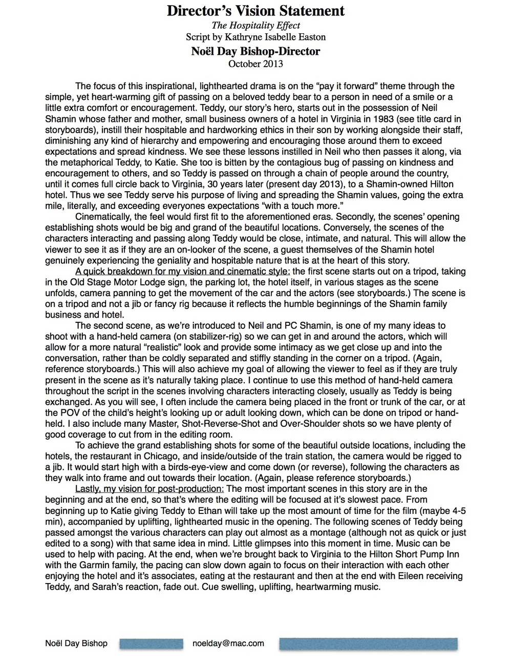 Storyboards and Director's Vision Statement by Noel Day for a Short