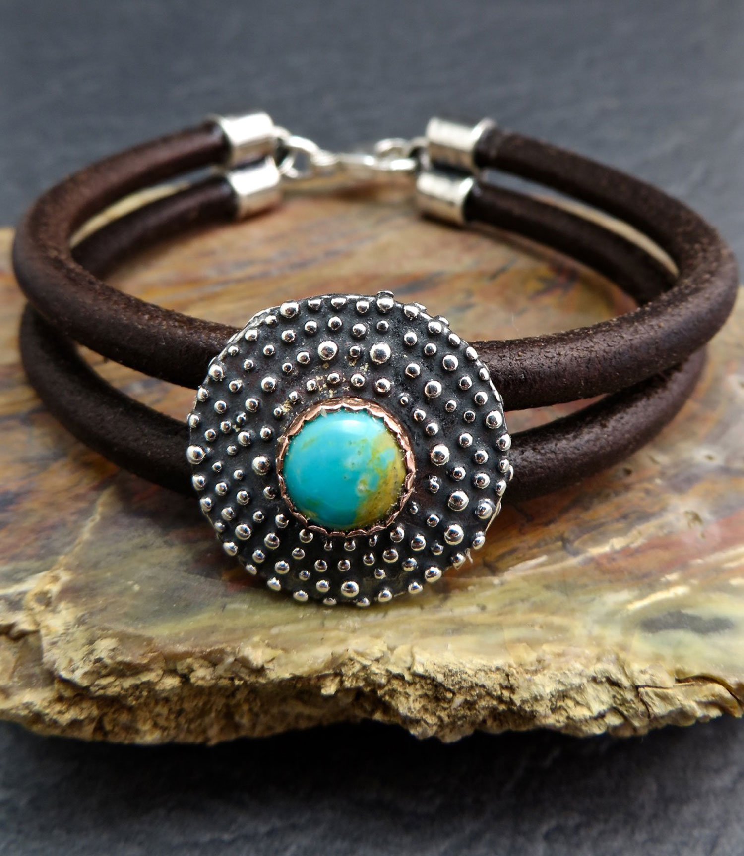 Granulated Concho Double Strand Leather Bracelet — Custom Handmade