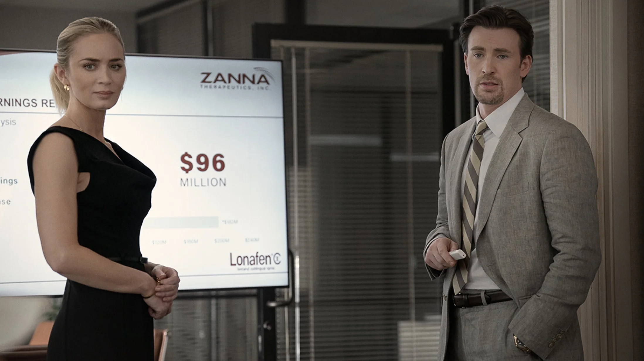 Trailer for Emily Bunt and Chris Evans’ pharma crime film PAIN HUSTLERS