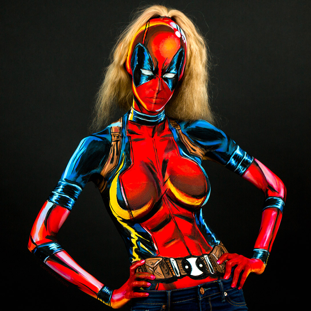 Check Out This Lady Deadpool Body Paint Cosplay.