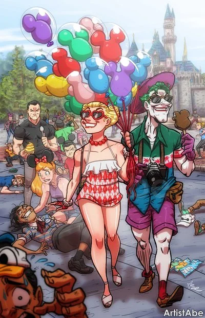Harley Quinn and Joker Go To Disneyland in Amusing Fan Art By Abe Lopez
