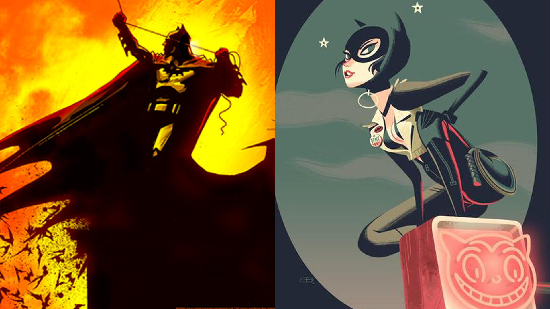 Stylish Batman and Catwoman Art From Bottleneck Gallery — GeekTyrant