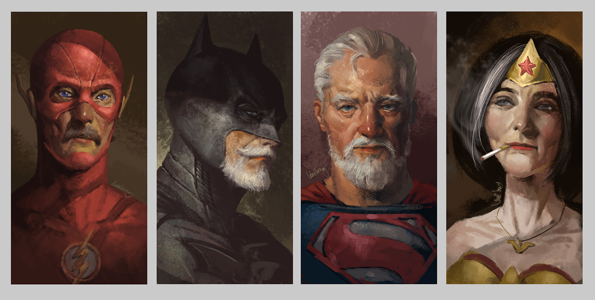 DC Fan Art Imagines Batman, Superman, Flash, and Wonder Woman as Retired  Superheros — GeekTyrant