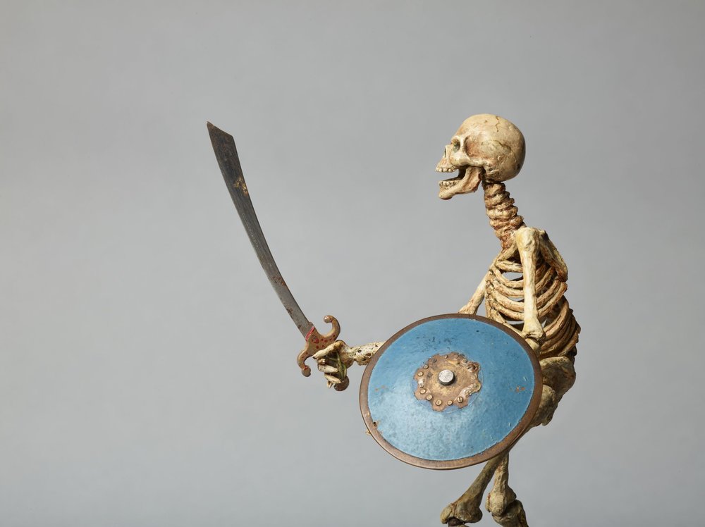 Model of Skeleton from Jason and the Argonauts, c.1961 by Ray Harryhausen (1920-2013). Mounted on wooden base. Collection: The Ray and Diana Harryhausen Foundation (Charity No. SC001419) © The Ray and Diana Harryhausen Foundation Photography: Sam Drake (National Galleries of Scotland)