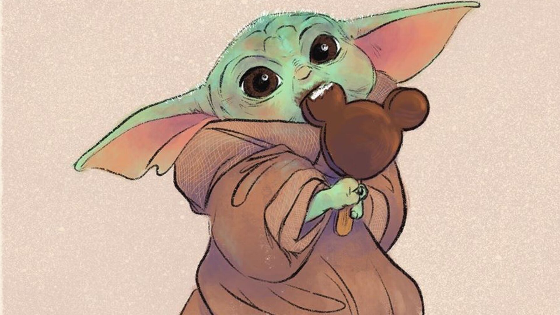 Adorable STAR WARS Fan Art Show Baby Yoda Eating Disneyland Treats