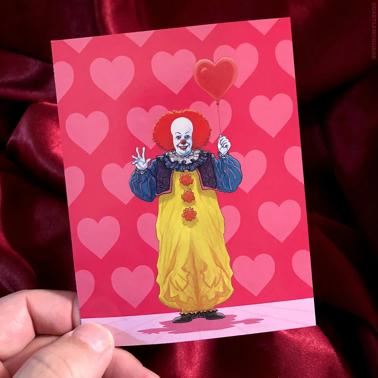 It Pennywise Clown Dark Splatter Personalized Birthday Card - Red Heart Print