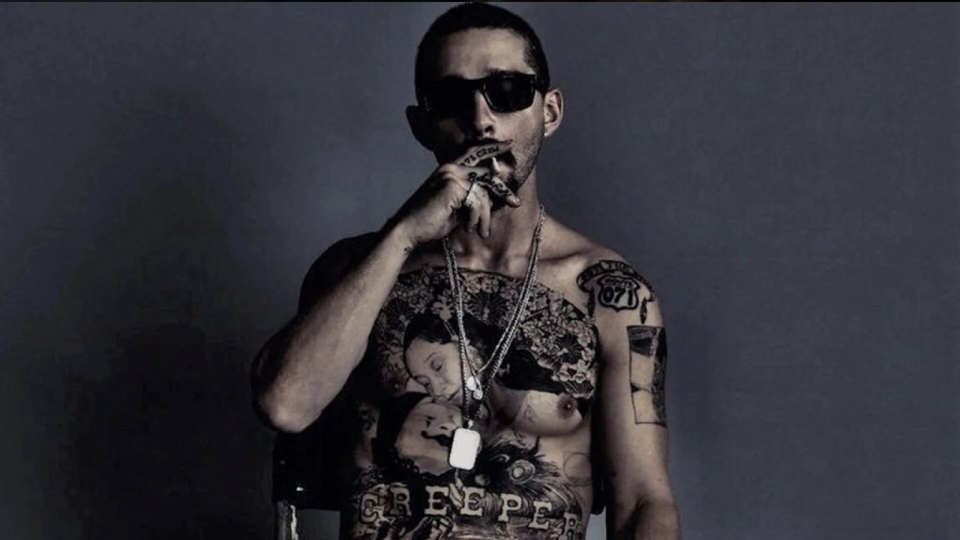 Check Out The Insane Chest Tattoo That Shia LaBeouf Got For David Ayer's THE TAX COLLECTOR ...