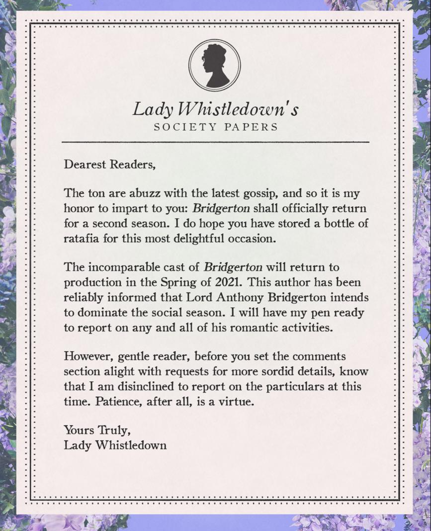 Netflix Renews its Popular Series BRIDGERTON For a Second Season