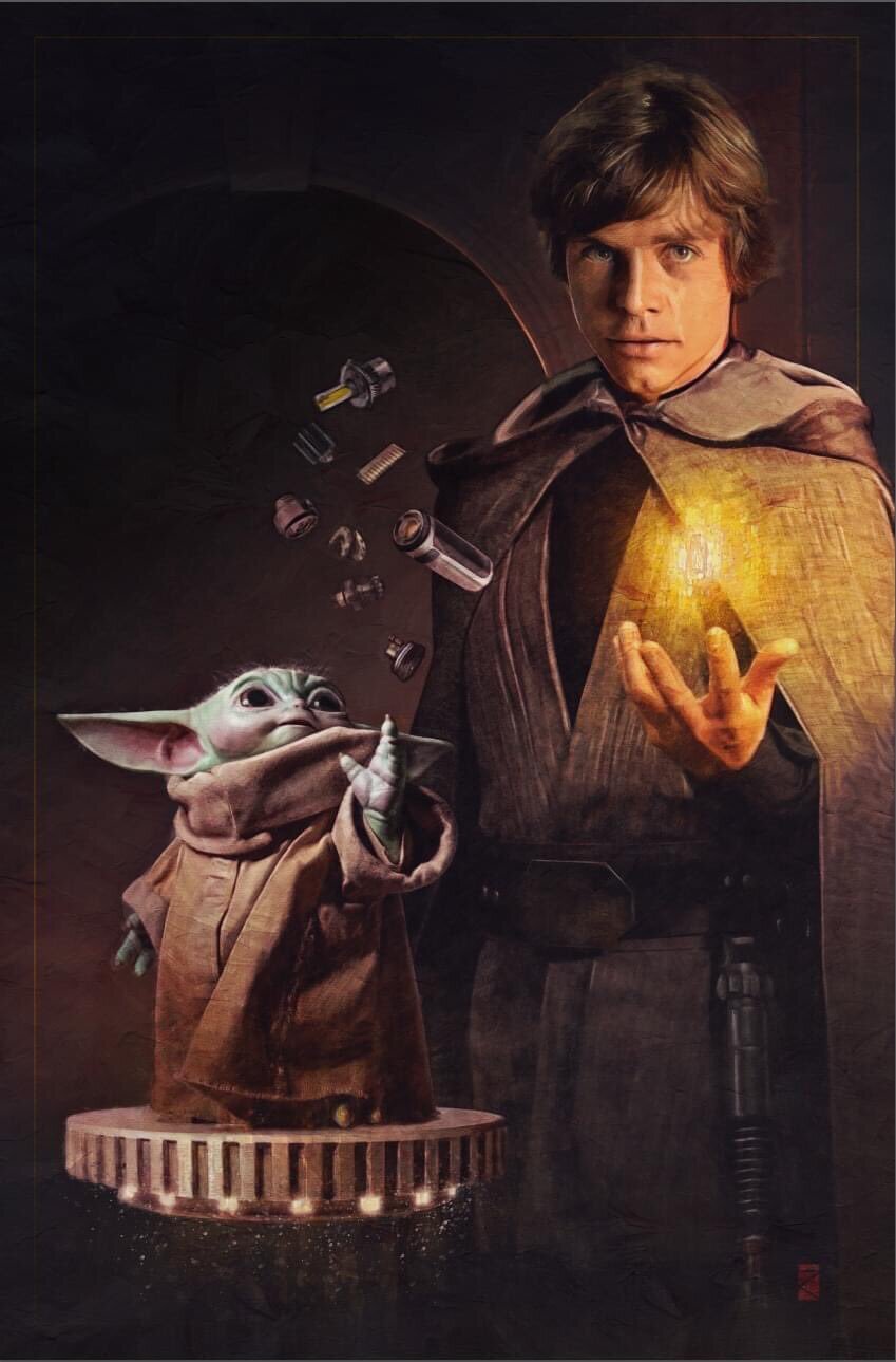 New Official STAR WARS Art Features Luke Skywalker and Grogu Building a