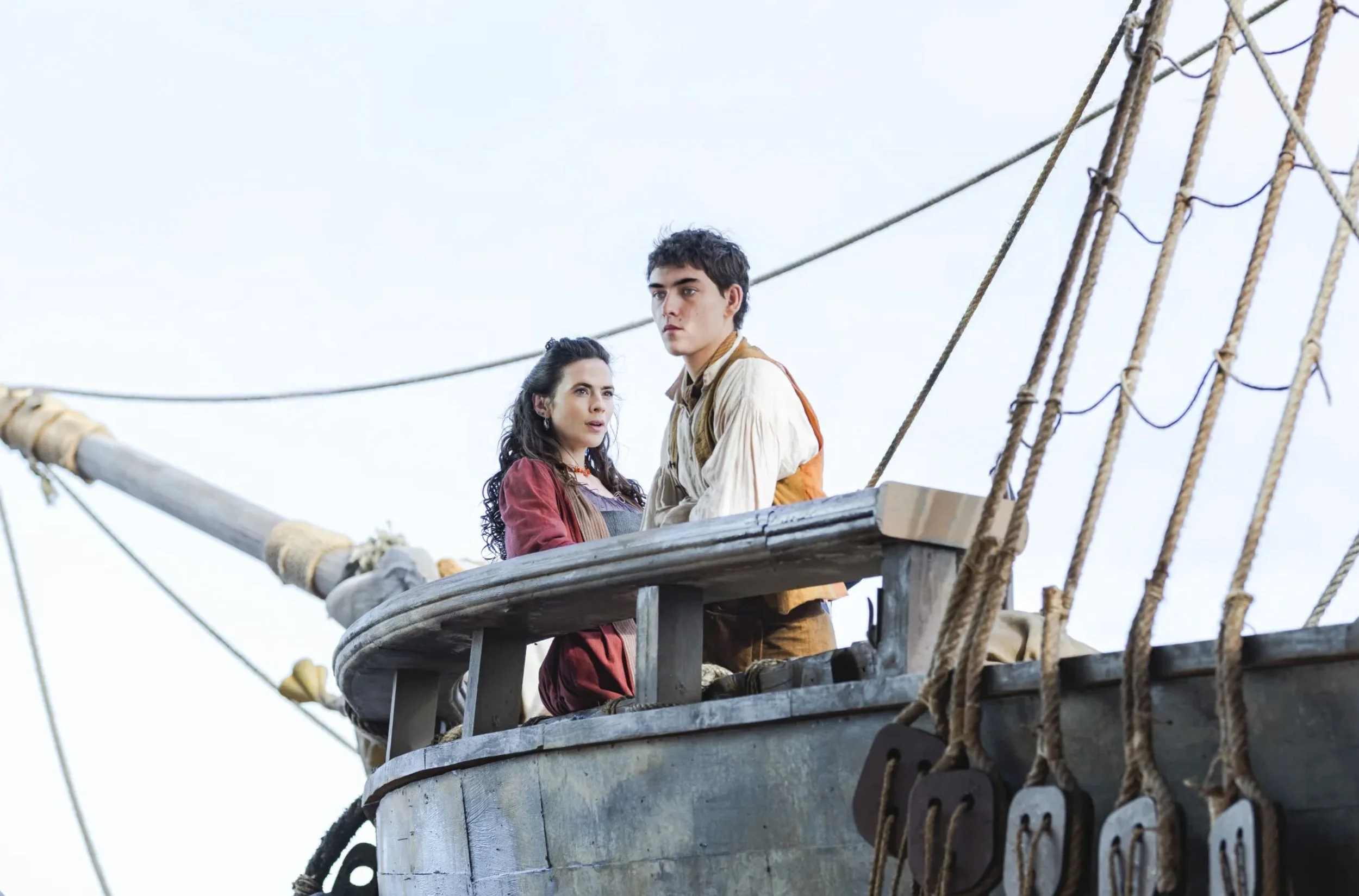 Bess Hawkins and Jim Hawkins aboard the Hispaniola Hayley Atwell as Bess Hawkins alongside Tom Sweet as Jim Hawkins aboard the Hispaniola in Treasure Island