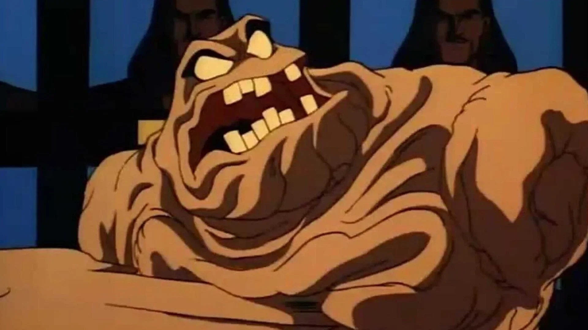 The photos of the Clayface set reveal Tom Rhys Harries as a bloody Matt Hagen and Max Minghella’s detective Gotham