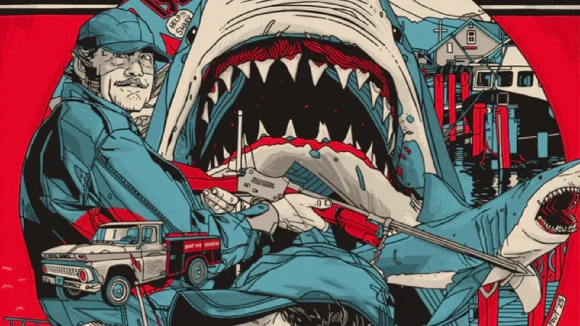 Fantastic art poster by jaw by the artist Tyler Stout pays homage to Quint