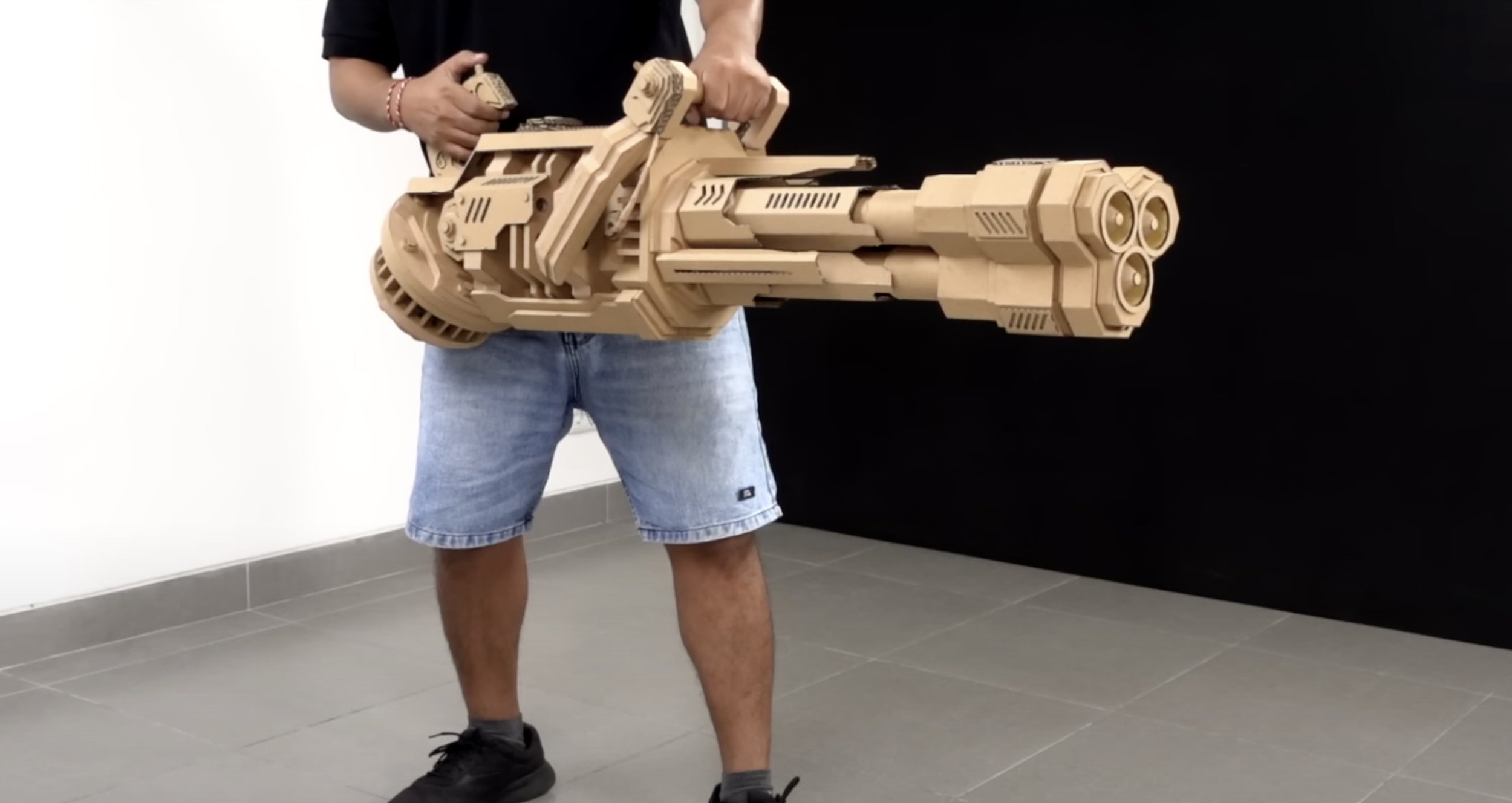 Cool triple rocket launcher made out of cardboard that actually fires plastic rockets