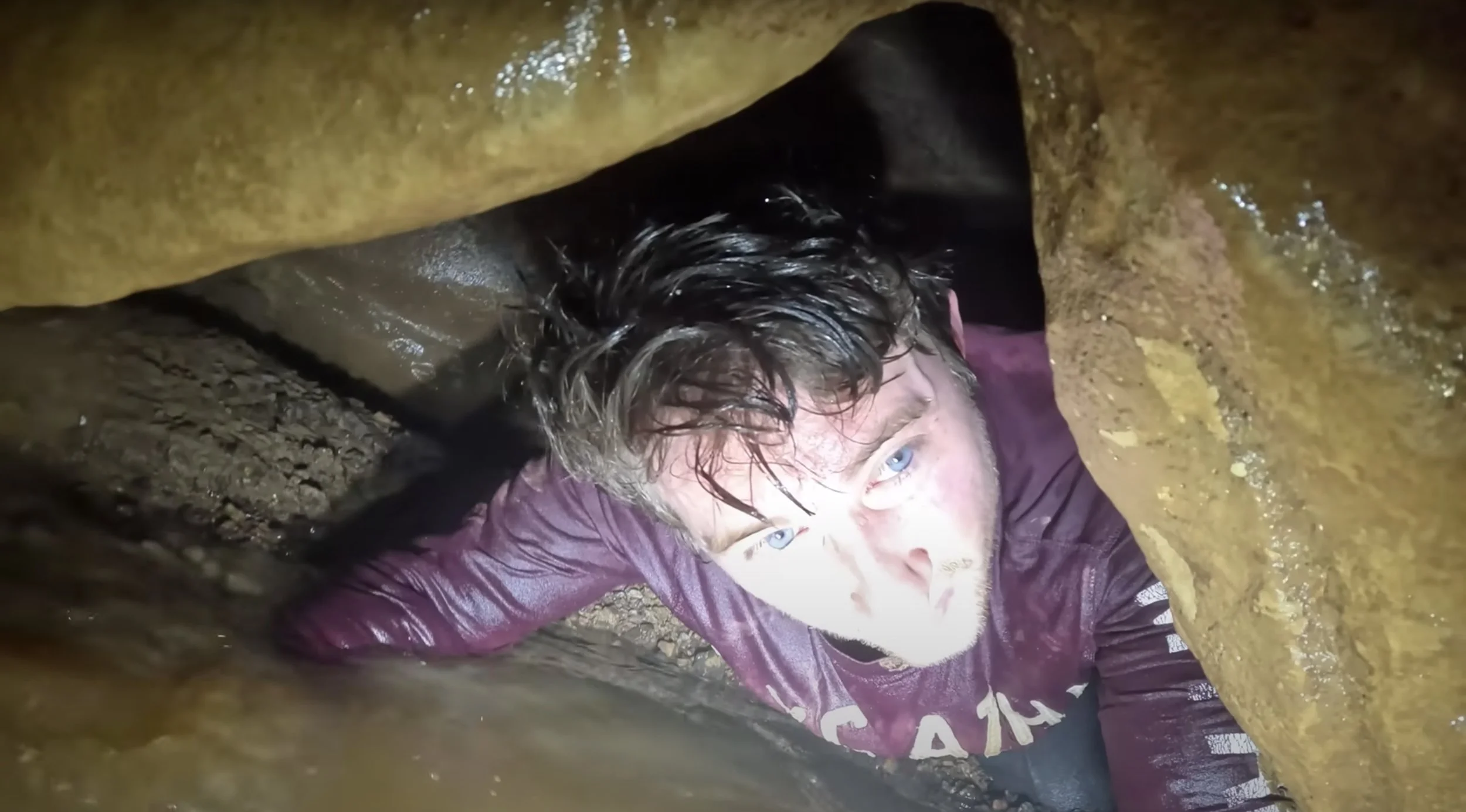 Anxious video of cavers exploring a cave when the light goes out