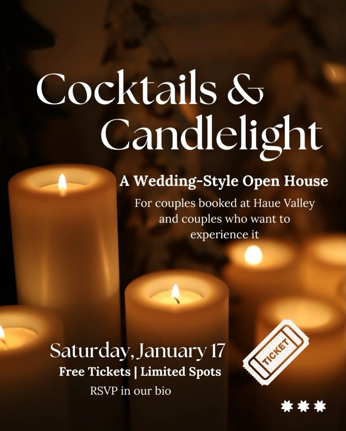 ✨ Haue Valley is hosting something new &mdash; and you&rsquo;re invited. ✨

Join us for Cocktails &amp; Candlelight, a styled, candlelit open house designed to feel like a real wedding evening &mdash; not a traditional open house.

Whether you&rsquo;