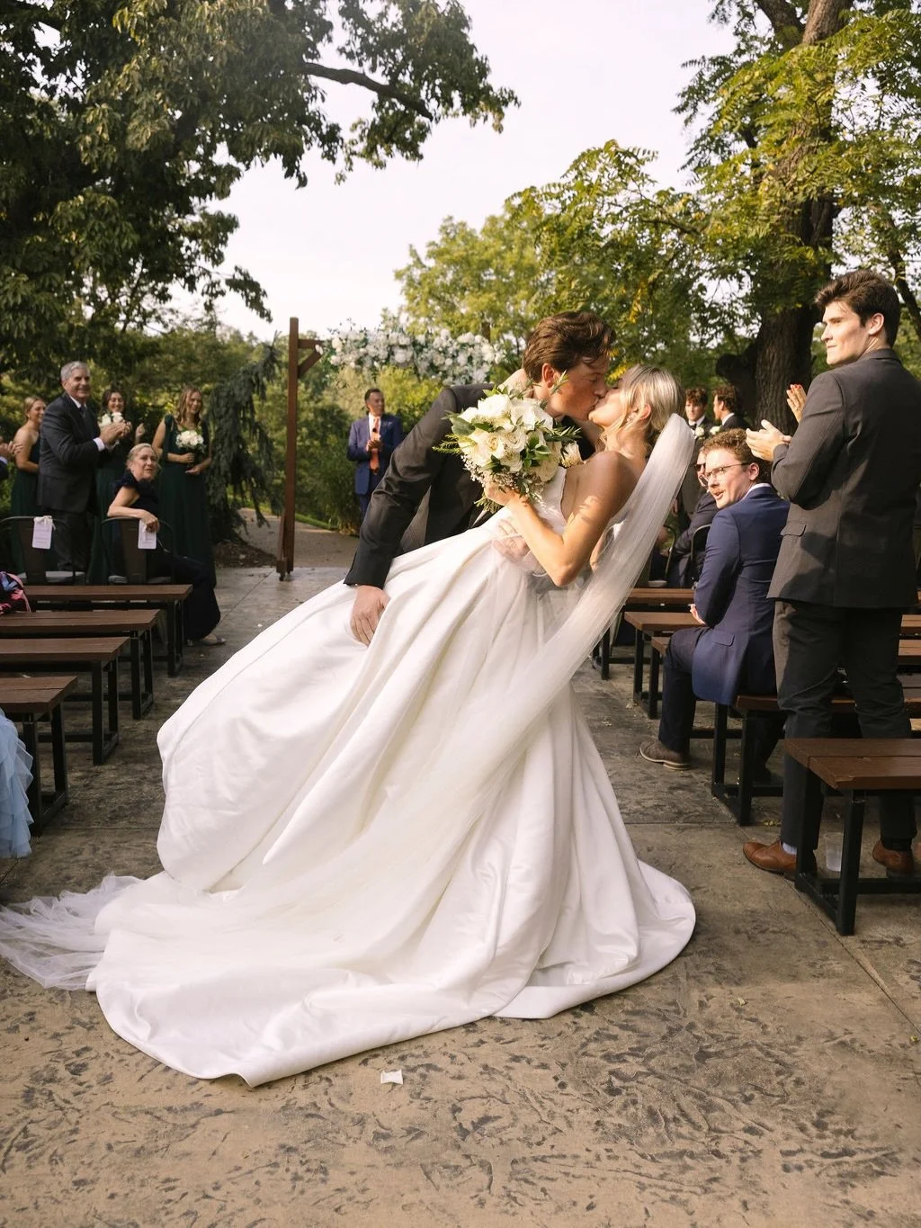 A little dip and a *just married* kiss moment🥰💍

✨Wedding Vendors✨
Wedding Photographer: @abigailderrickphoto
Wedding Venue: @hauevalley
DJ: @big_show_productions
Wedding Day Caterer: @pappyssmokehouse
Sweets: @sarahscakeshop @teddrewes_frozencusta