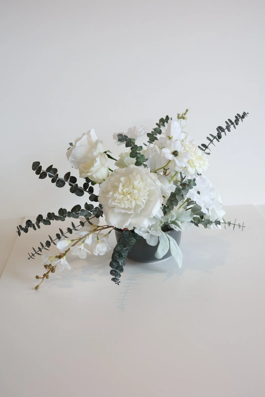 White and Eucalyptus Floral Centerpiece