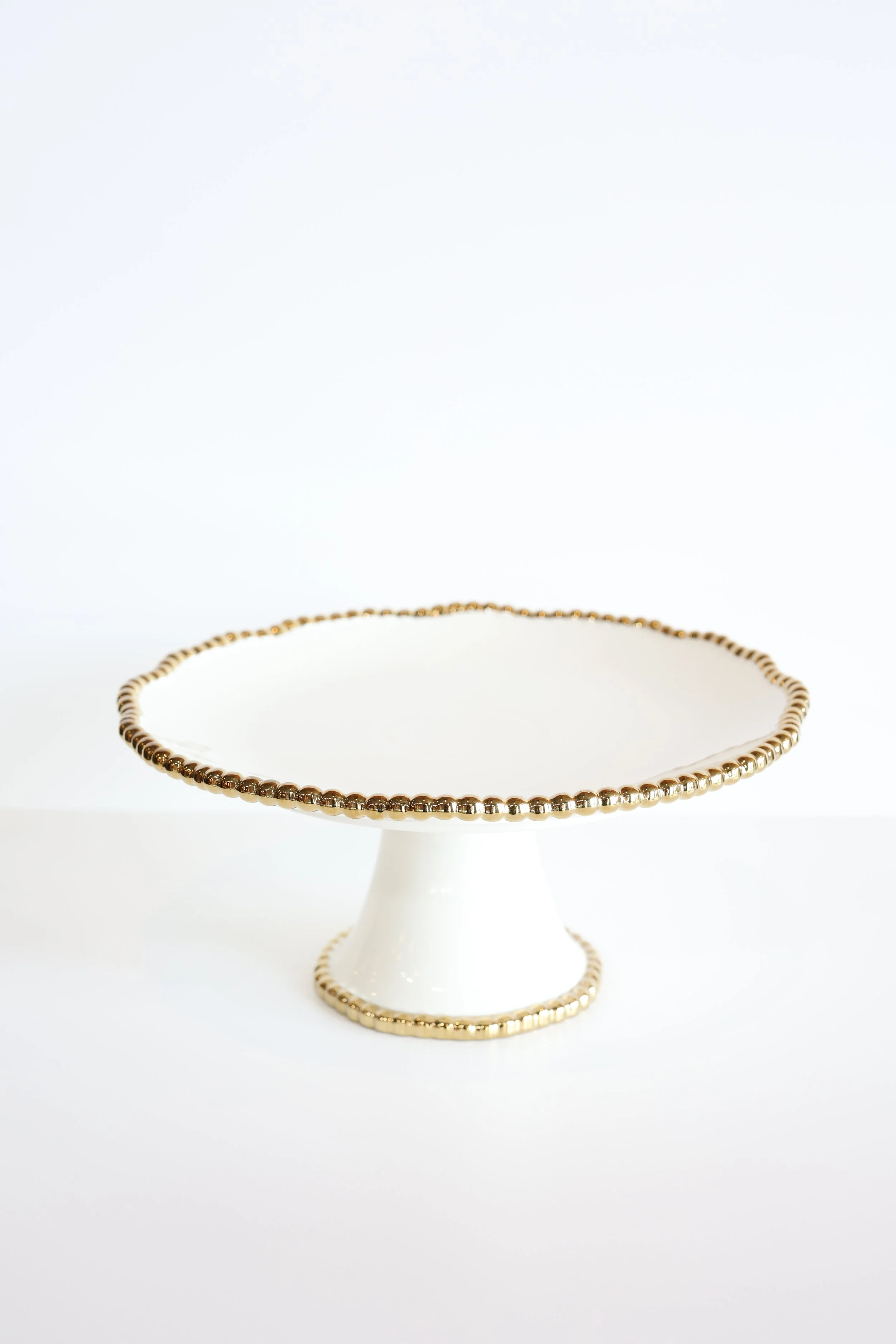 White Dessert Stand with Gold Beaded Edge
